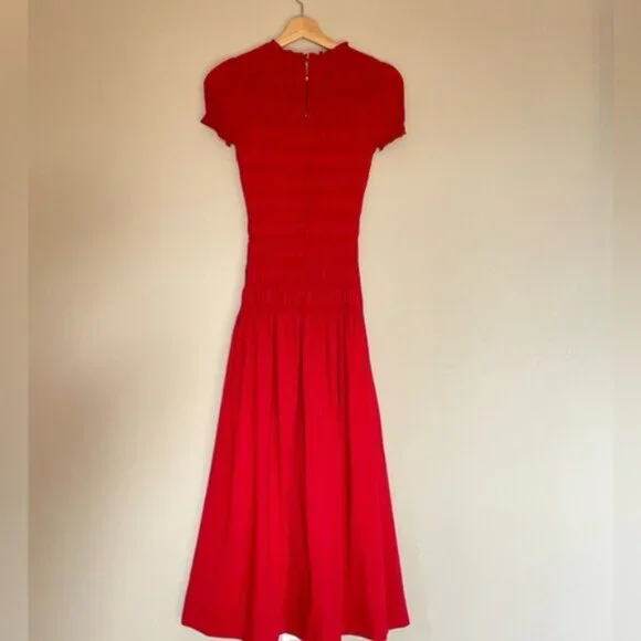 NEW Reformation Kiria Midi Drop Waist Short Sleeve Dress Lipstick Red | size 0 - Picture 7 of 14